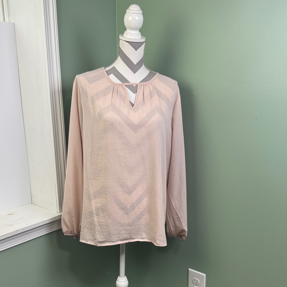 Maurices Light Blush Pink Long Sleeve Keyhole Blouse XXL